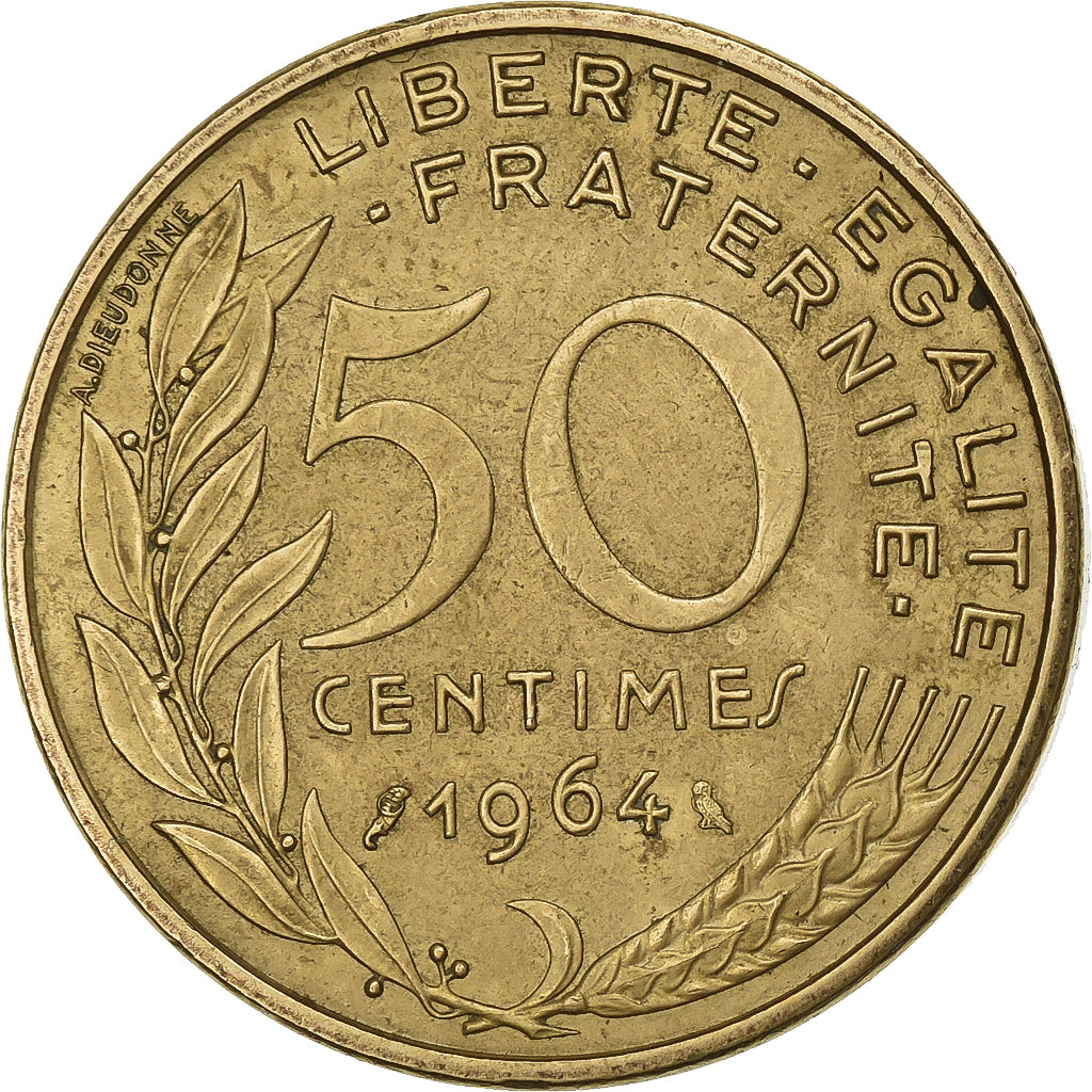France, 50 Centimes, Marianne, 1964, Paris, Aluminum-Bronze, AU(50-53), KM:939.2
