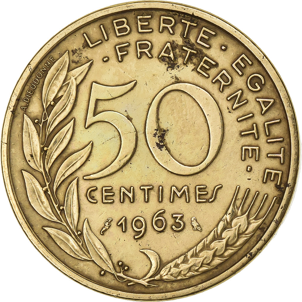 France, 50 Centimes, Marianne, 1963, Paris, Aluminum-Bronze, EF(40-45)