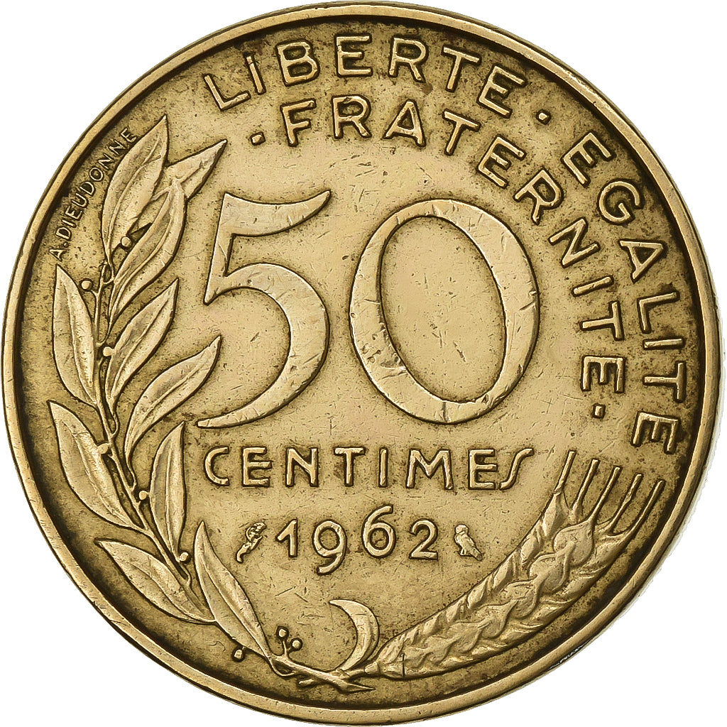 France, 50 Centimes, Marianne, 1962, Paris, Aluminum-Bronze, EF(40-45), KM:939.1