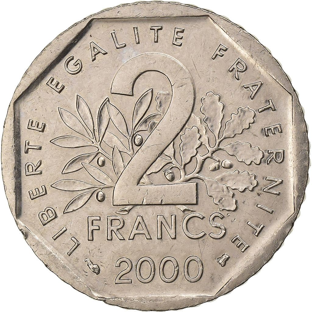 Frankrijk, 2 Francs, Semeuse, 2000, Paris, Nickel, ZF+, Gadoury:547, KM:942.2