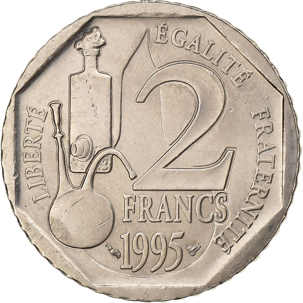 Francia, 2 Francs, Pasteur, 1995, Níquel, MBC+, Gadoury:549, KM:1119