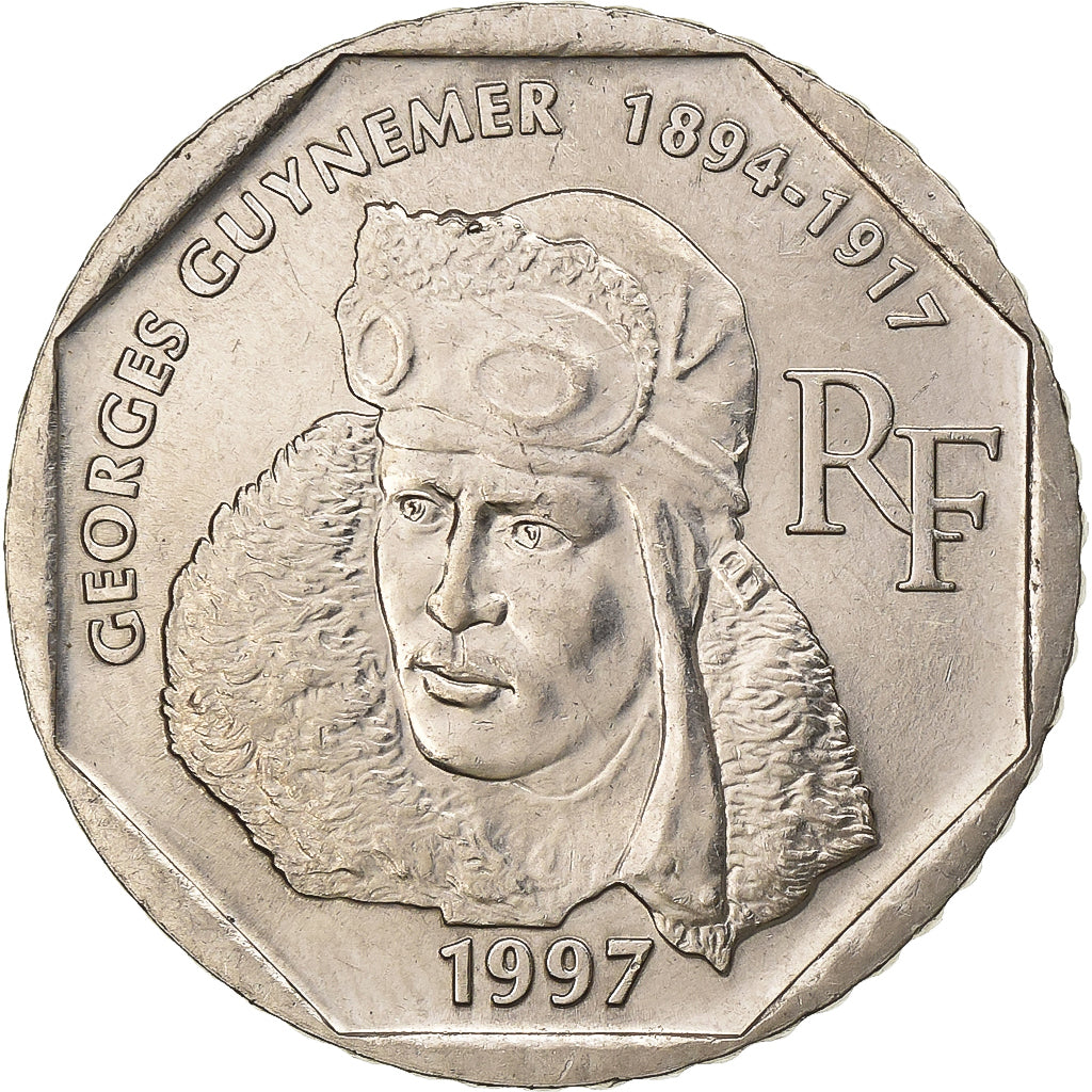 France, 2 Francs, Guynemer, 1997, Paris, Nickel, AU(55-58), Gadoury:550, KM:1187
