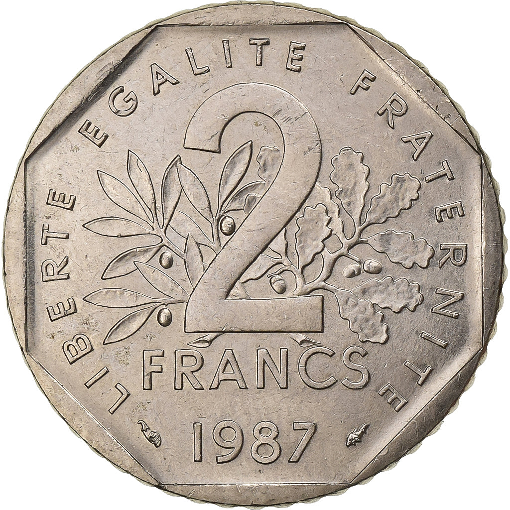 France, 2 Francs, Semeuse, 1987, Paris, Nickel, AU(55-58), Gadoury:547, KM:942.1