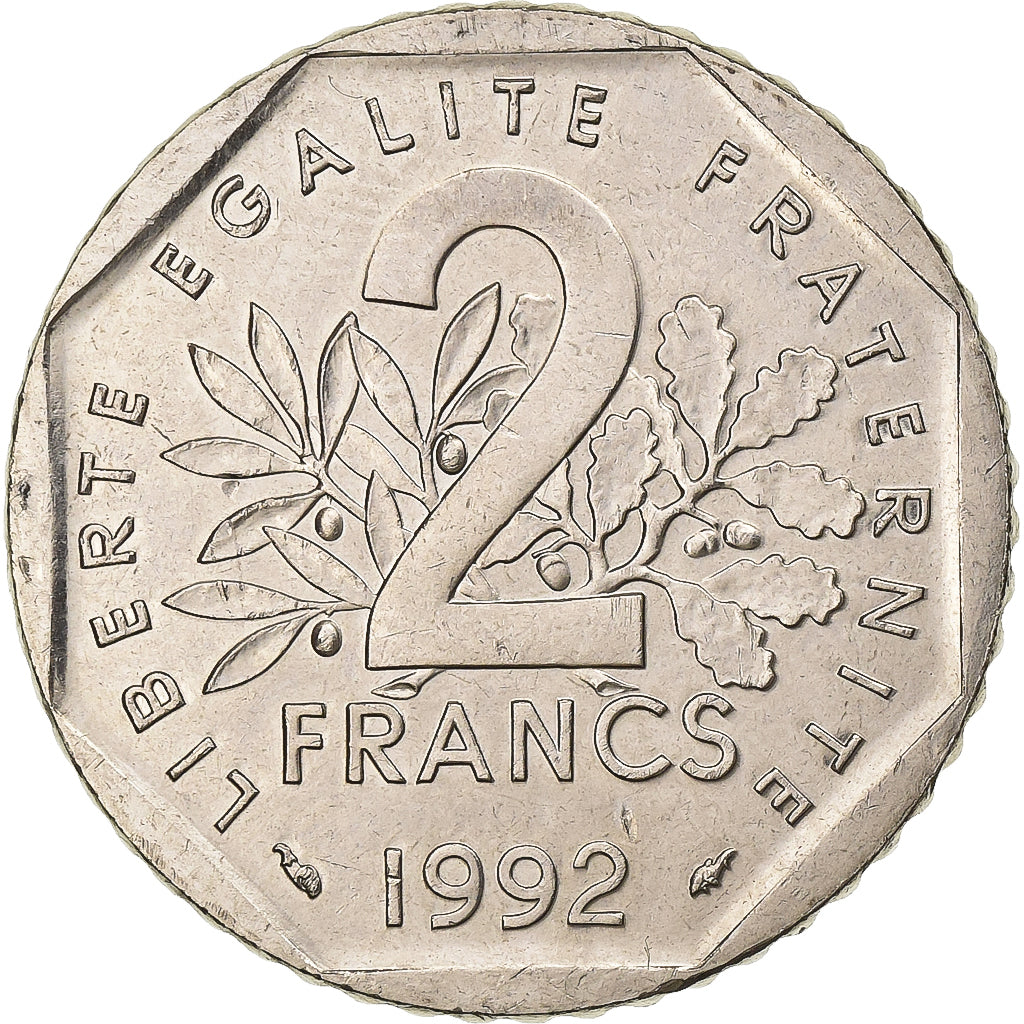 France, 2 Francs, Semeuse, 1992, Nickel, AU(55-58), KM:942.2