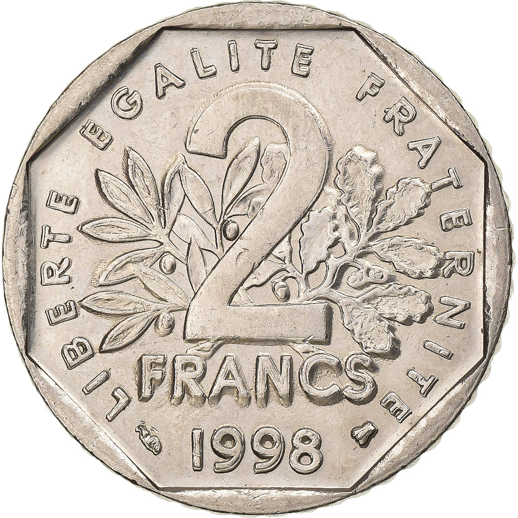 Francja, 2 Francs, Semeuse, 1998, Paris, Nikiel, EF(40-45), Gadoury:547