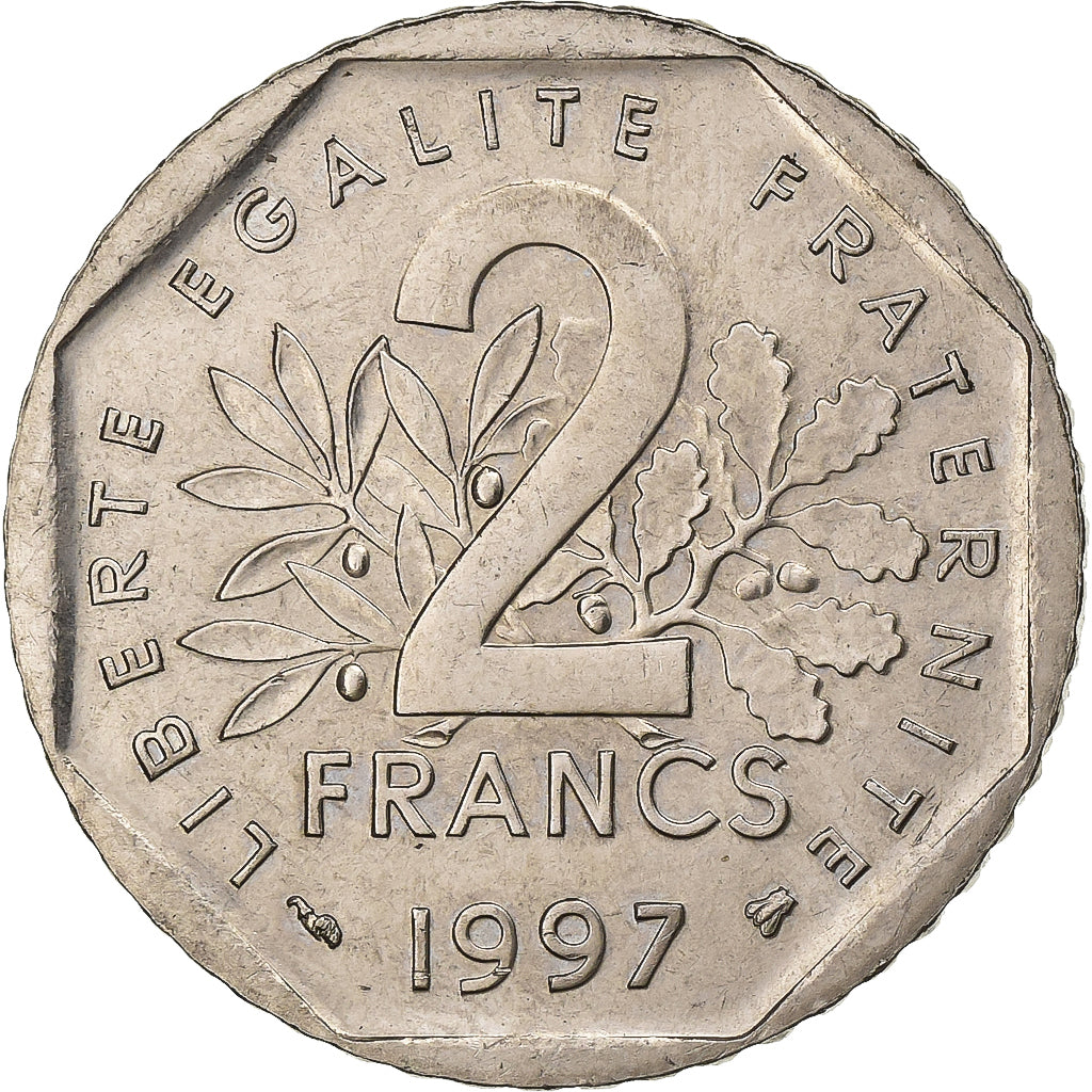 France, 2 Francs, Semeuse, 1997, Paris, Nickel, AU(50-53), Gadoury:547, KM:942.2