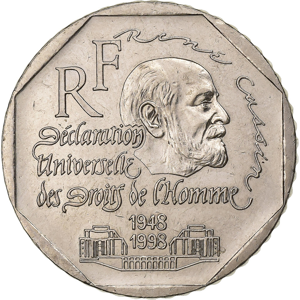 France, 2 Francs, René Cassin, 1998, Nickel, AU(50-53), Gadoury:551, KM:1213
