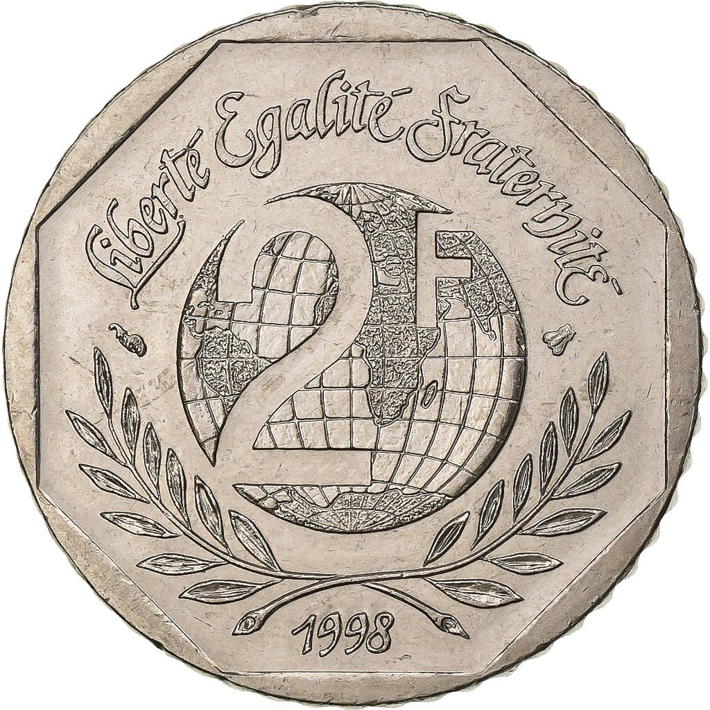 France, 2 Francs, René Cassin, 1998, Nickel, AU(50-53), Gadoury:551, KM:1213