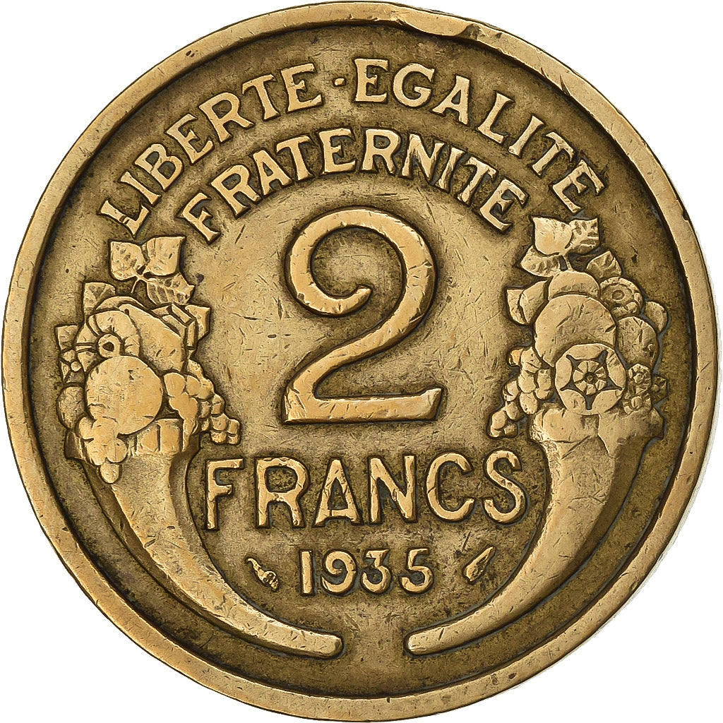 France, 2 Francs, Morlon, 1935, Paris, Aluminum-Bronze, VF(30-35), Gadoury:535