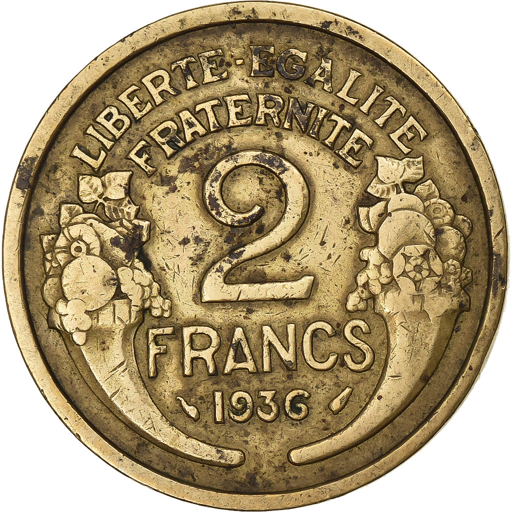 Francia, 2 Francs, Morlon, 1936, Aluminio - bronce, BC+, Gadoury:535, KM:886