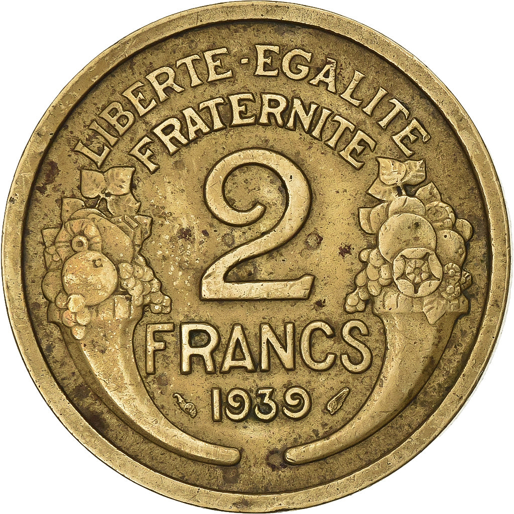 Francja, 2 Francs, Morlon, 1939, Paris, Aluminium-Brąz, EF(40-45), KM:886
