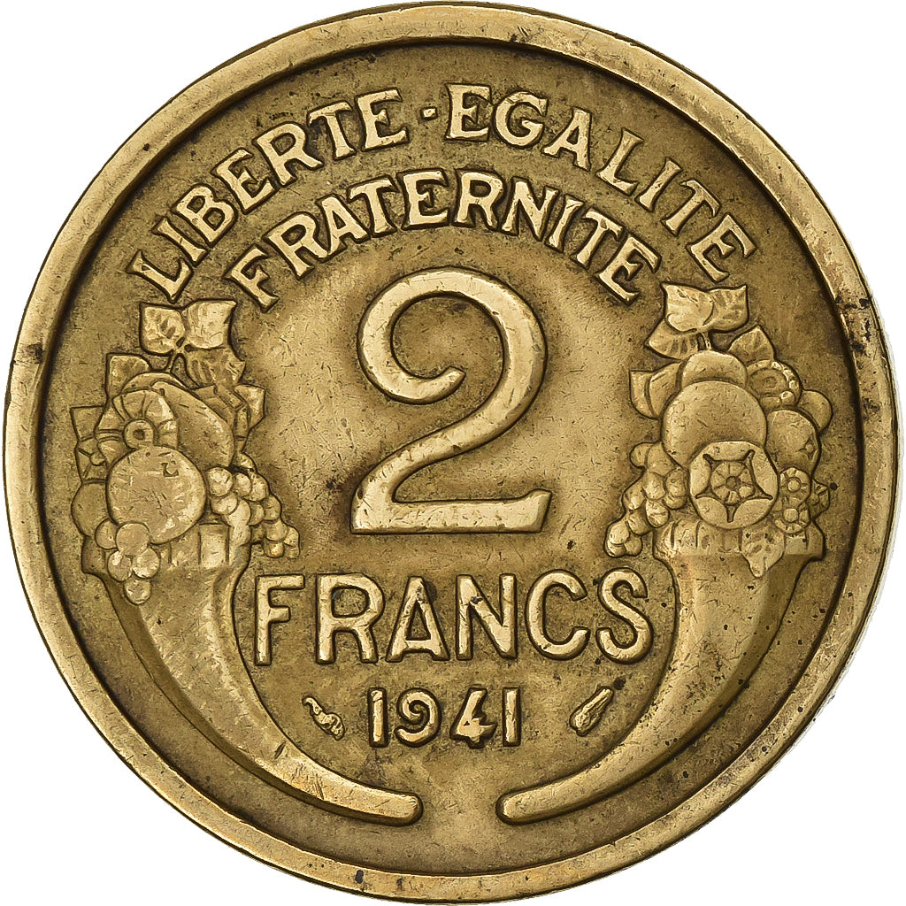 Francja, 2 Francs, Morlon, 1941, Paris, Aluminium-Brąz, AU(50-53), KM:886