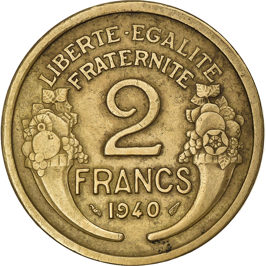 France, 2 Francs, Morlon, 1940, Paris, Aluminum-Bronze, EF(40-45), Gadoury:535
