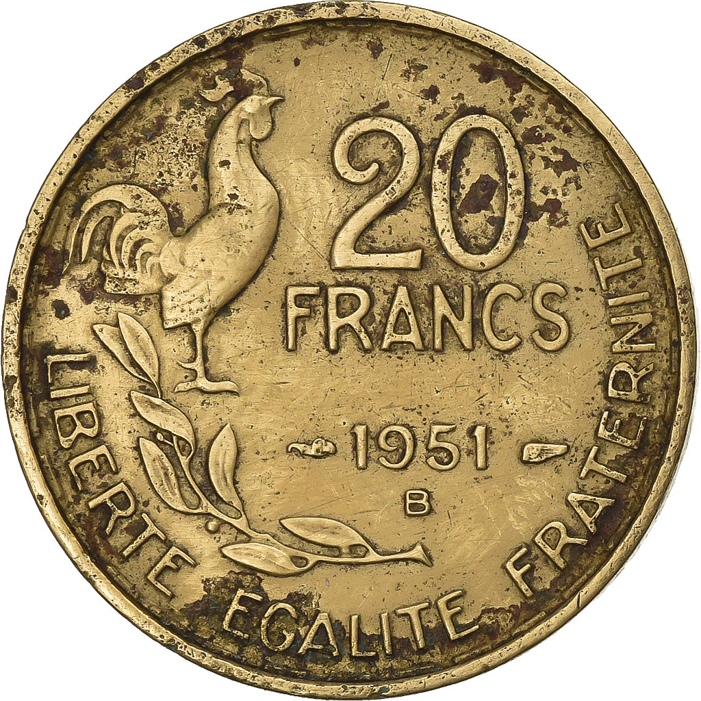 France, 20 Francs, Guiraud, 1951, Beaumont - Le Roger, Aluminum-Bronze