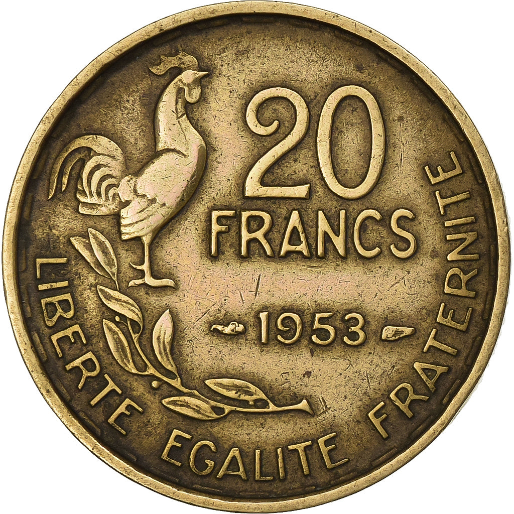 Francia, 20 Francs, Guiraud, 1953, Paris, Alluminio-bronzo, BB, Gadoury:812