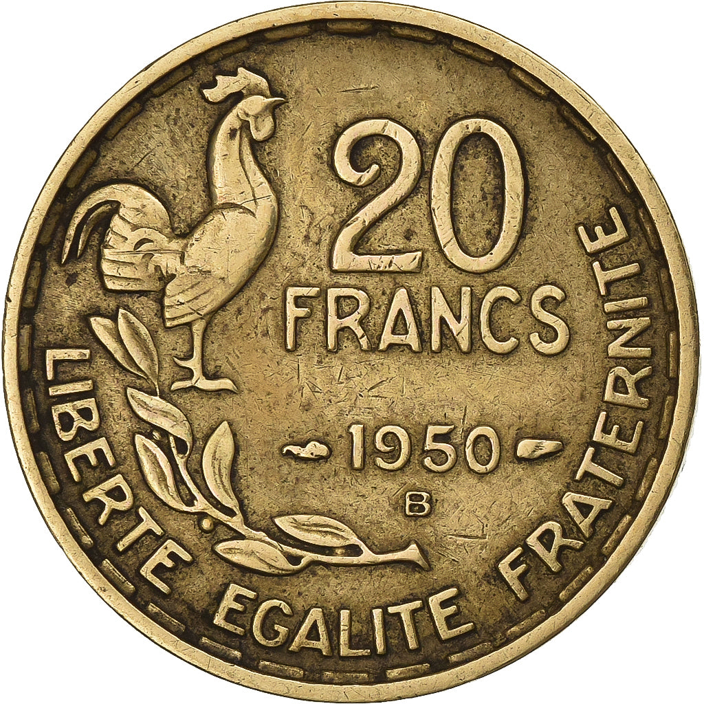 France, 20 Francs, Guiraud, 1950, Beaumont - Le Roger, Aluminum-Bronze