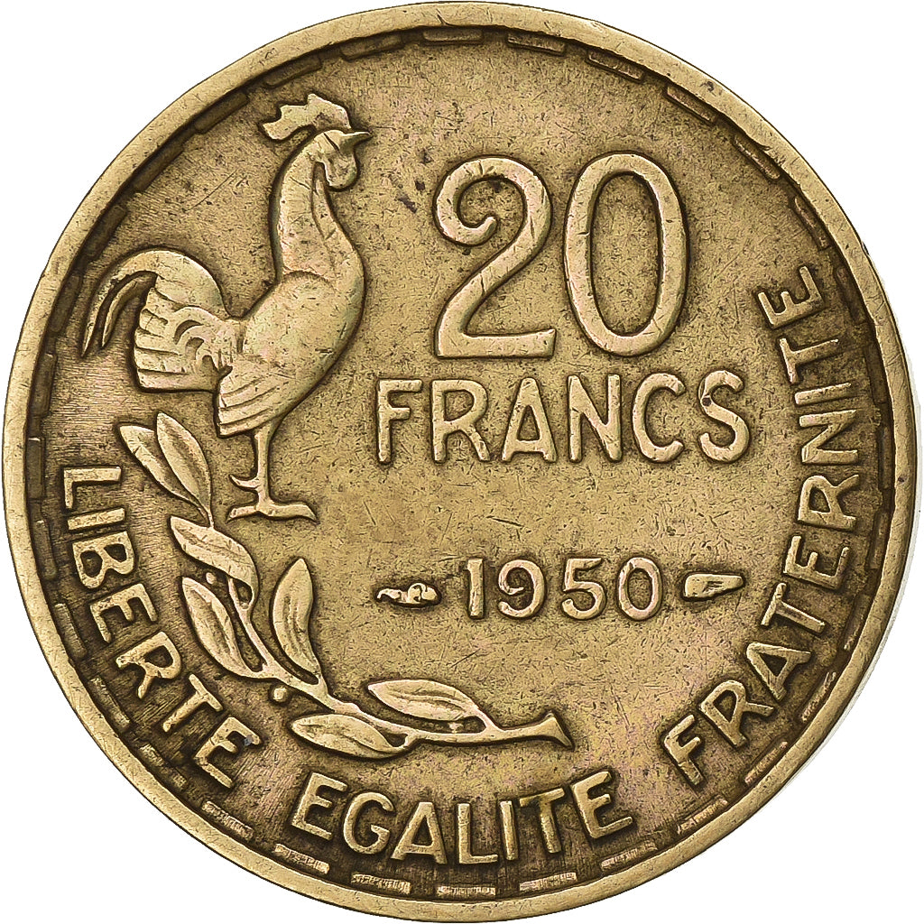 Francia, 20 Francs, Guiraud, 1950, Paris, Alluminio-bronzo, BB+, Gadoury:864