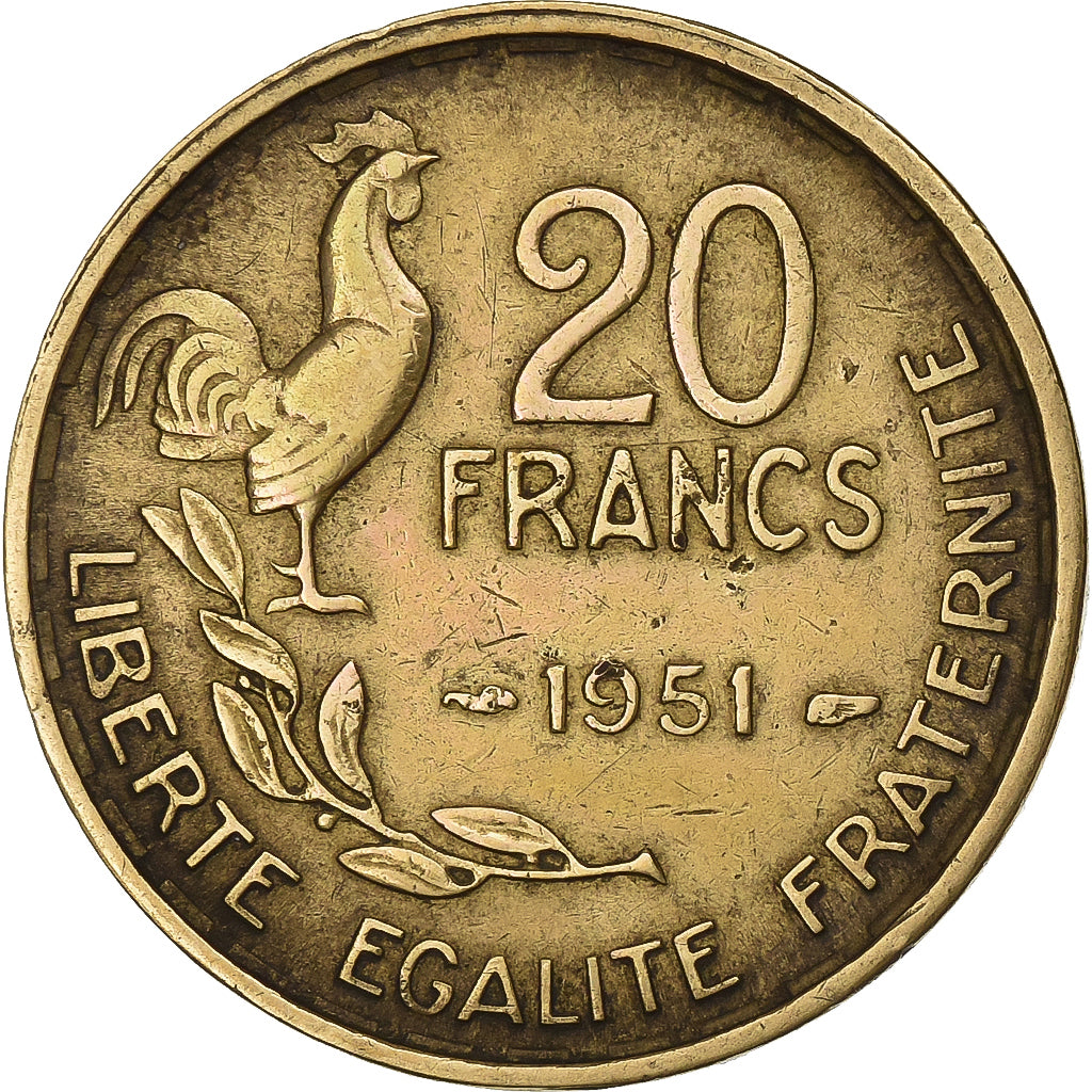 Frankreich, 20 Francs, Guiraud, 1951, Paris, Aluminum-Bronze, SS, Gadoury:865