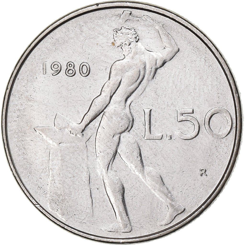 Włochy, 50 Lire, 1980, Rome, Stal nierdzewna, AU(50-53), KM:95.1