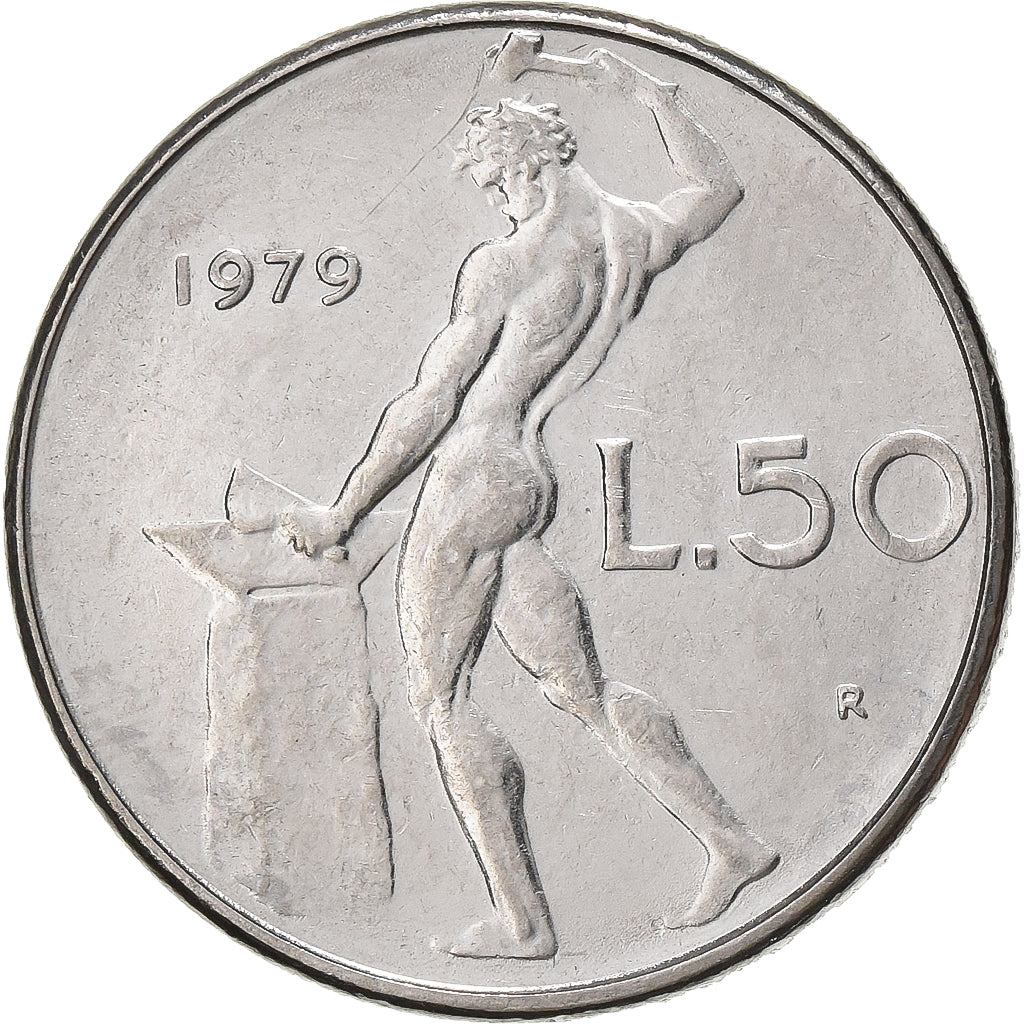 Italy, 50 Lire, 1979, Rome, Stainless Steel, AU(50-53), KM:95.1