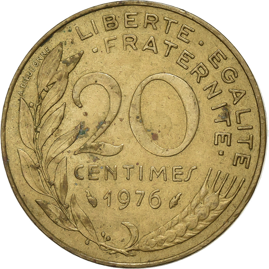 Frankrijk, 20 Centimes, Marianne, 1976, Paris, Aluminum-Bronze, ZF, Gadoury:332