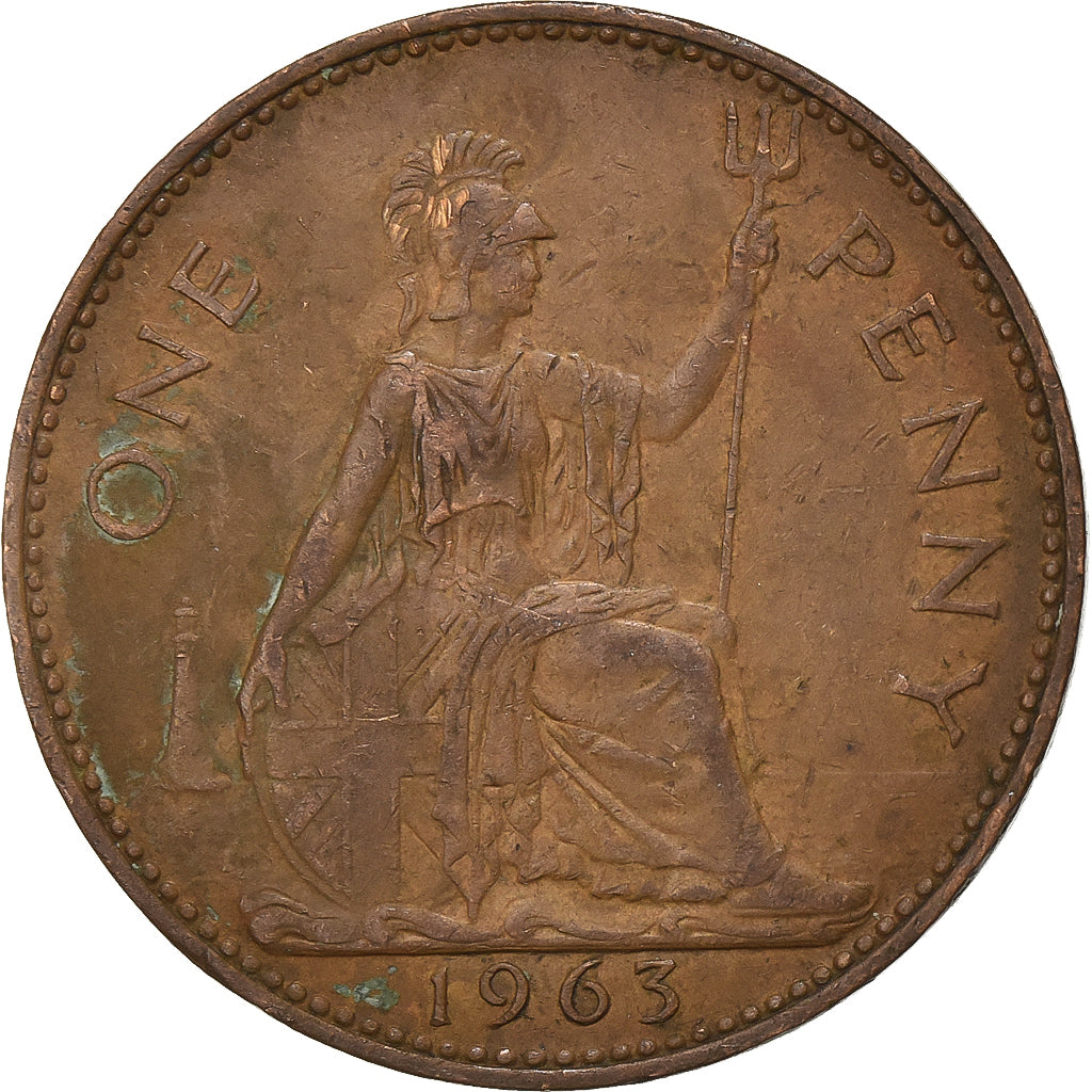 Gran Bretagna, Elizabeth II, Penny, 1963, Bronzo, BB, KM:897