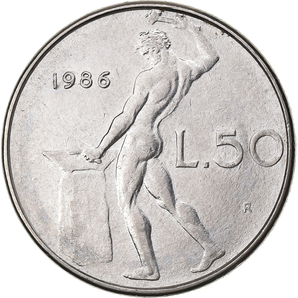 Italien, 50 Lire, 1986, Rome, Stainless Steel, SS, KM:95.1