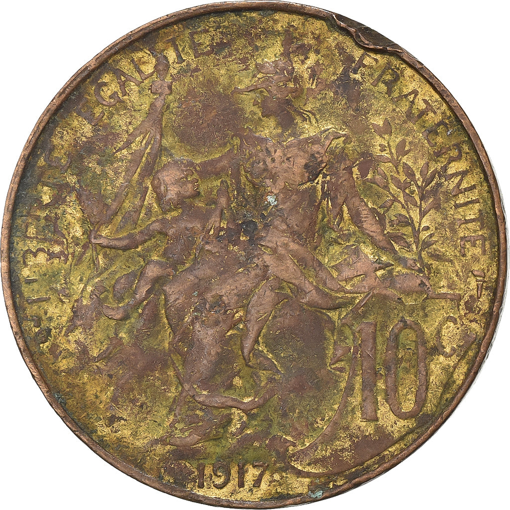 Frankrijk, 10 Centimes, Dupuis, 1917, Paris, Bronzen, ZG+, Gadoury:277, KM:843