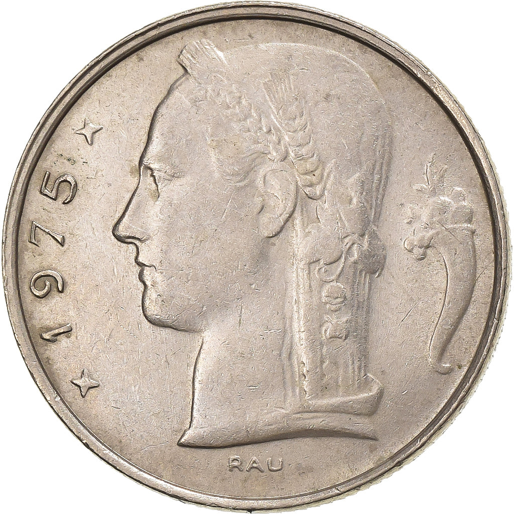 Bélgica, 5 Francs, 1975, Cobre - níquel, MBC, KM:135.1