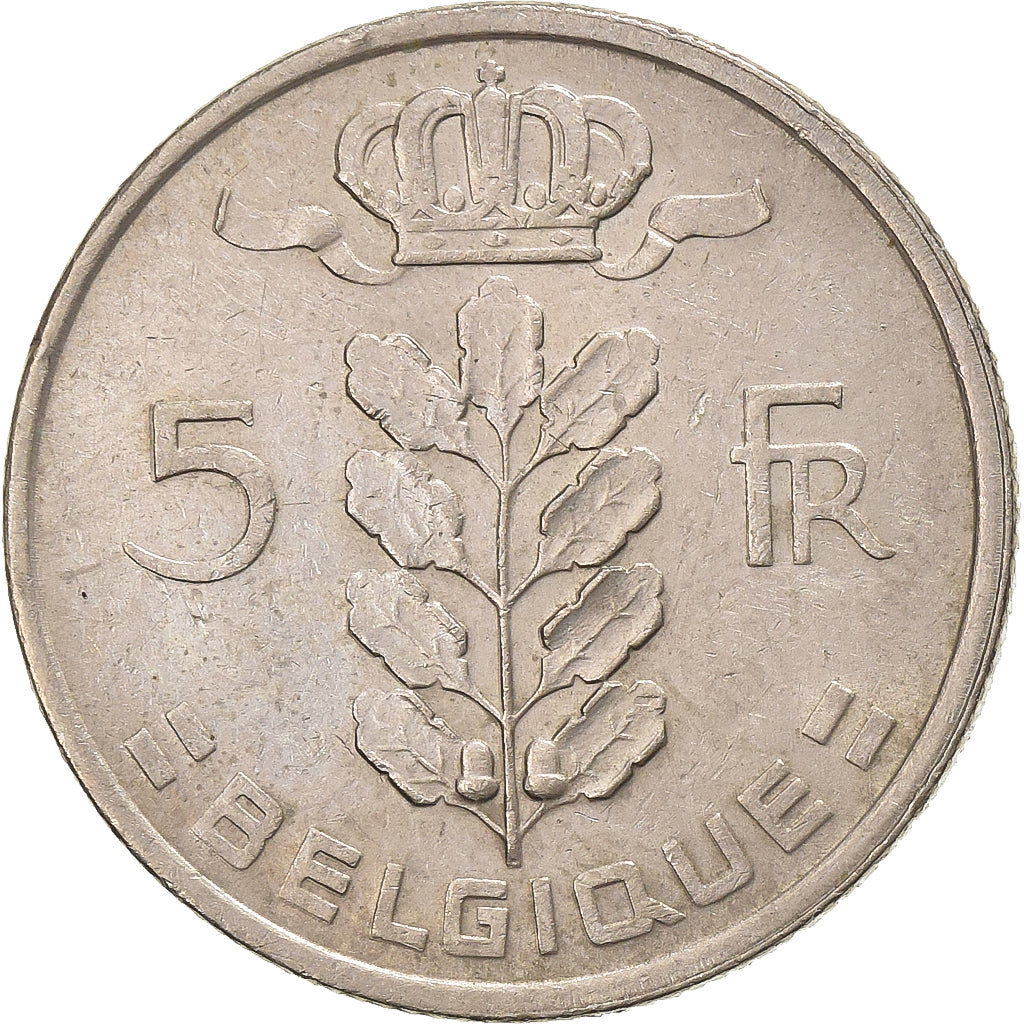 Bélgica, 5 Francs, 1975, Cobre - níquel, MBC, KM:135.1