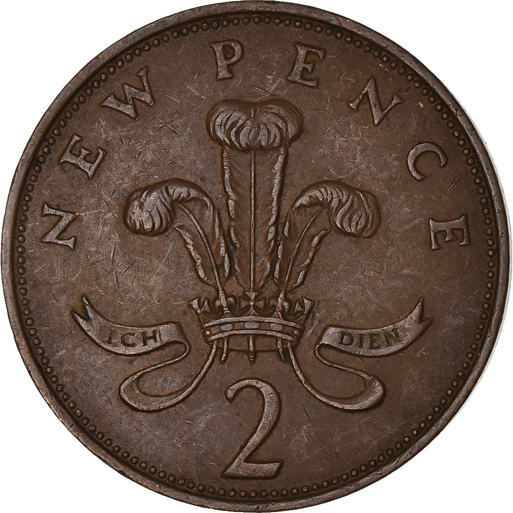 Gran Bretaña, Elizabeth II, 2 New Pence, 1971, Bronce, BC+, KM:916