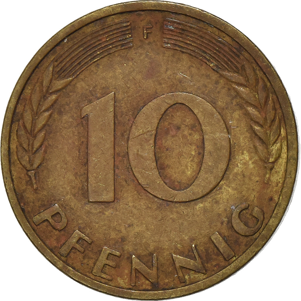 GERMANY - FEDERAL REPUBLIC, 10 Pfennig, 1950, Stuttgart, Brass Clad Steel