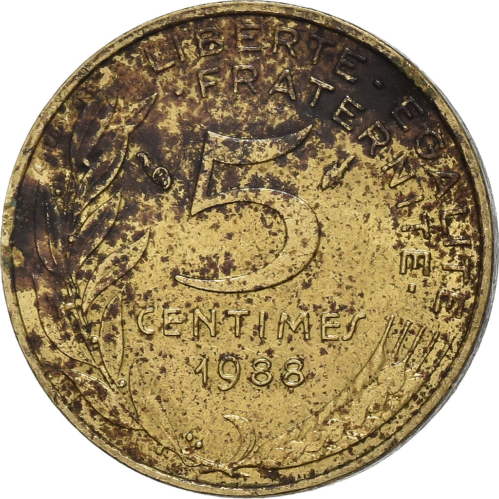 França, 5 Centimes, Marianne, 1988, Paris, Alumínio-Bronze, VF(30-35)