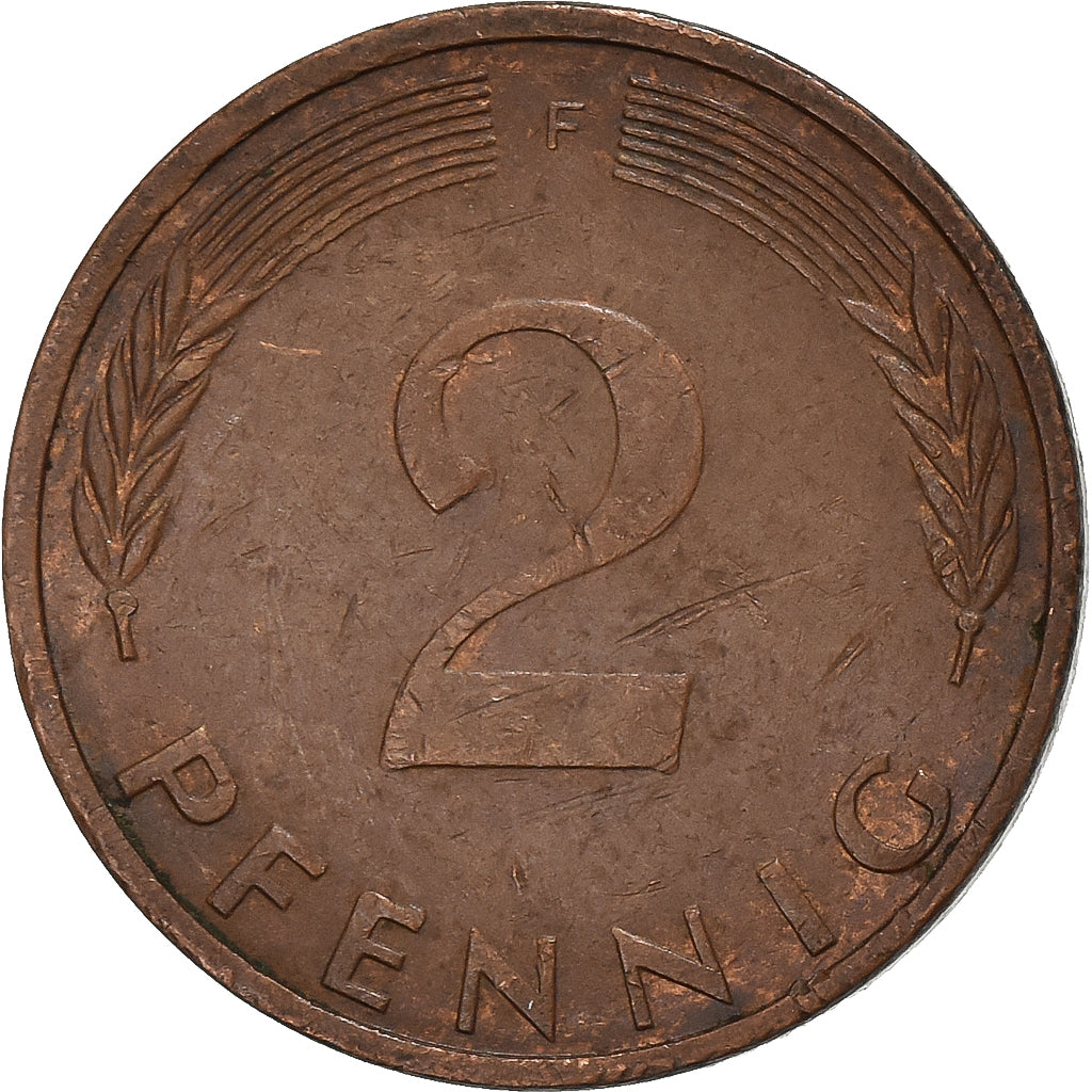 ALEMANIA - REPÚBLICA FEDERAL, 2 Pfennig, 1971, Stuttgart, Cobre chapado en