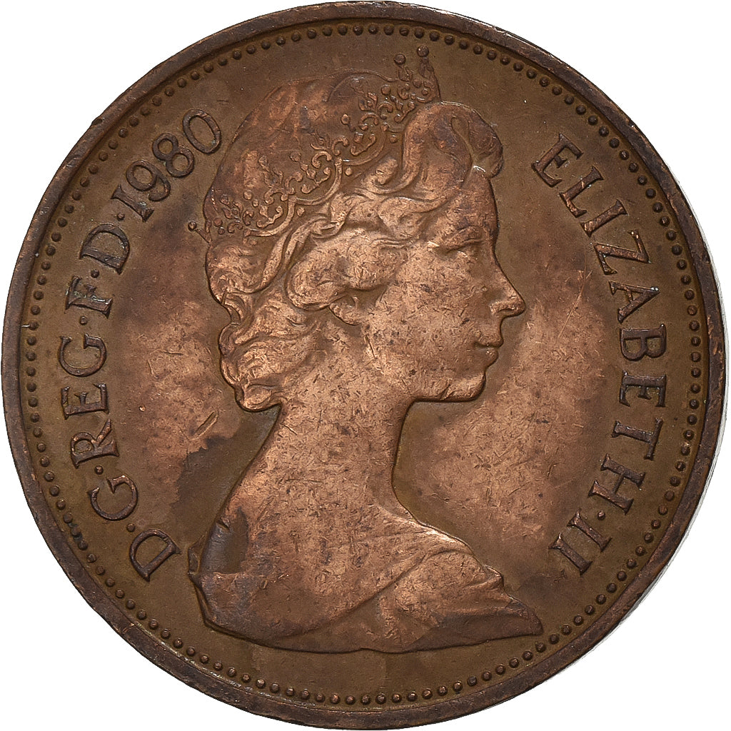 Grã-Bretanha, Elizabeth II, 2 New Pence, 1980, Bronze, VF(30-35), KM:916