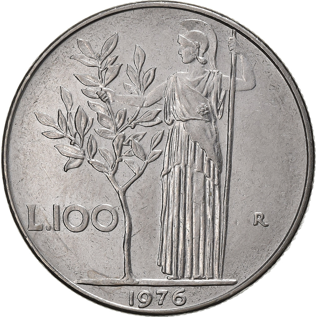 Italië, 100 Lire, 1976, Rome, Stainless Steel, ZF, KM:96.1