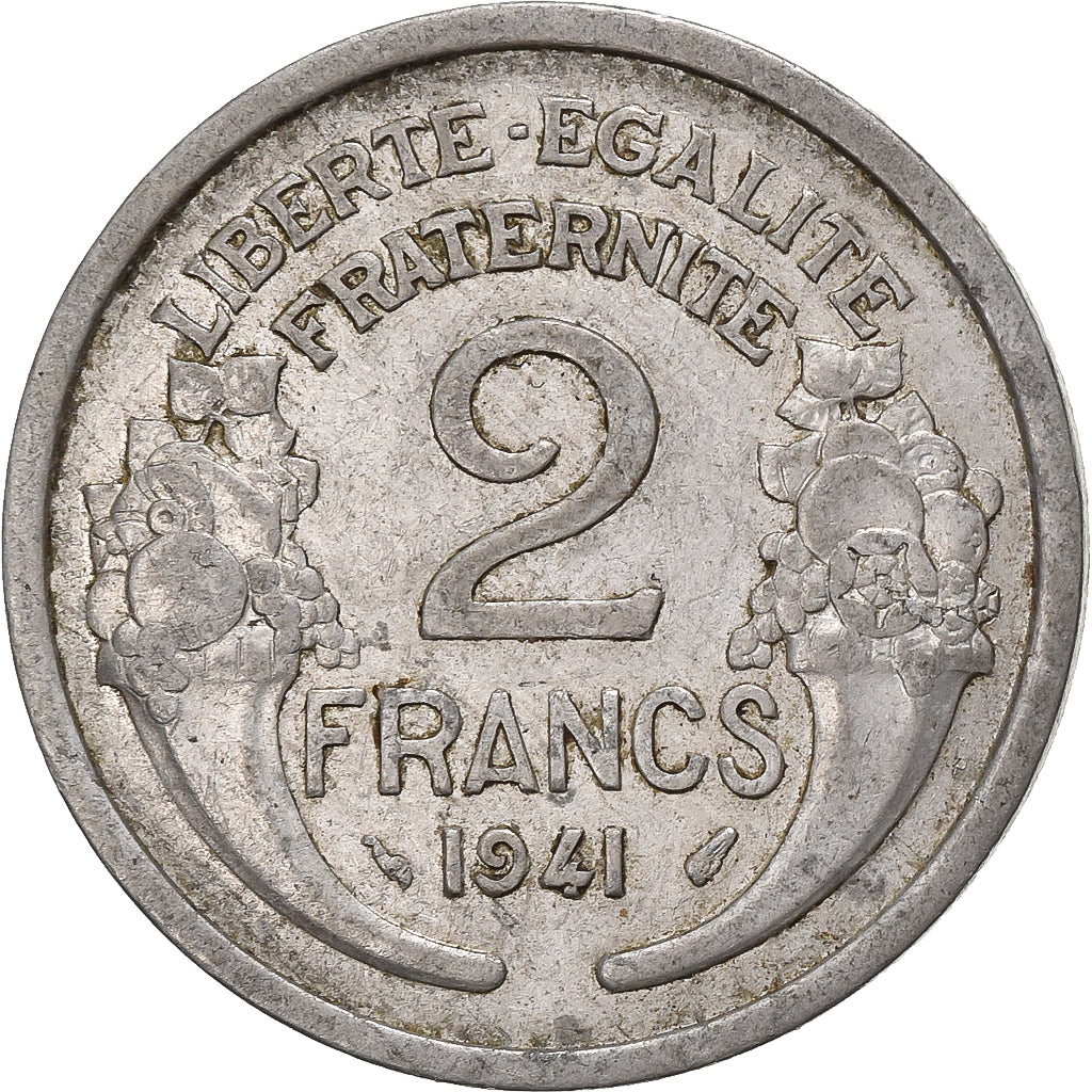 Moneta, Francja, Morlon, 2 Francs, 1941, Paris, EF(40-45), Aluminium, KM:886a.1