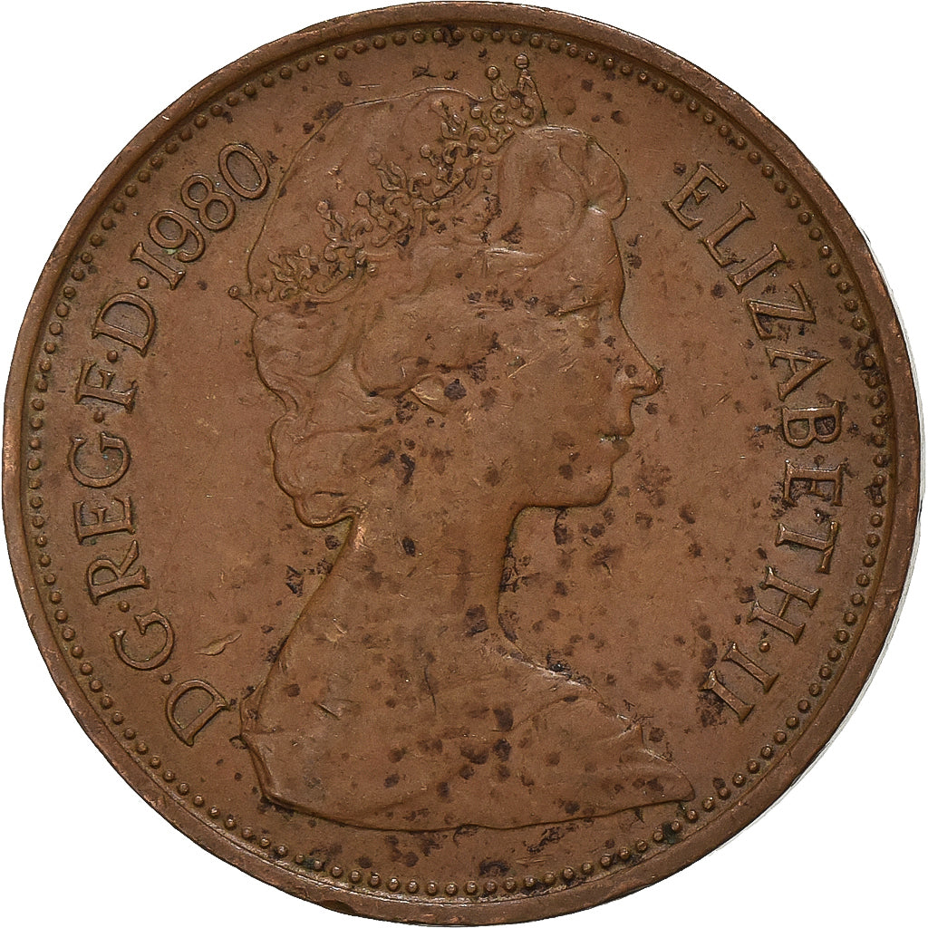 Wielka Brytania, Elizabeth II, 2 New Pence, 1980, Brązowy, EF(40-45), KM:916