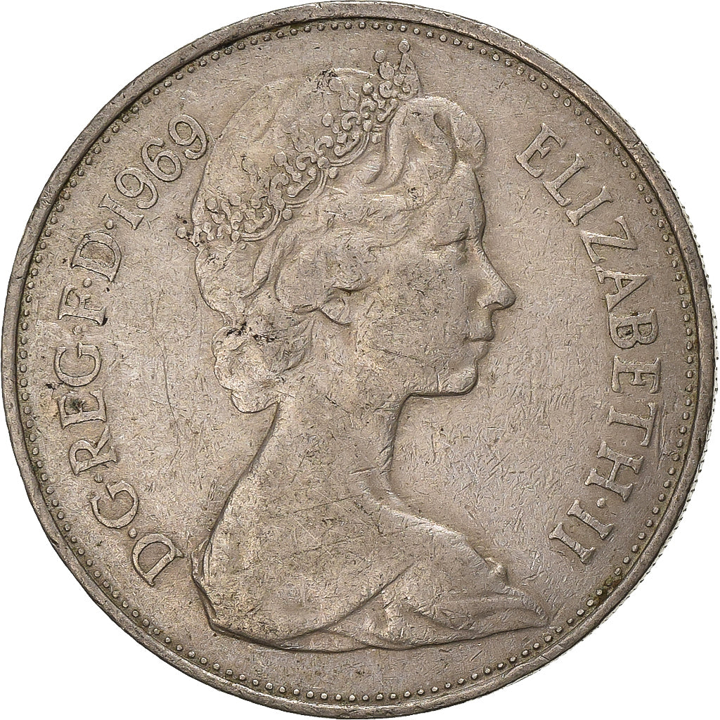 Gran Bretagna, Elizabeth II, 10 New Pence, 1969, Rame-nichel, MB+, KM:912