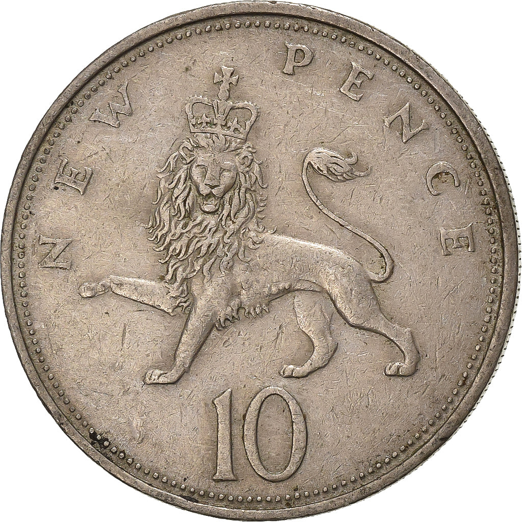 Gran Bretagna, Elizabeth II, 10 New Pence, 1969, Rame-nichel, MB+, KM:912