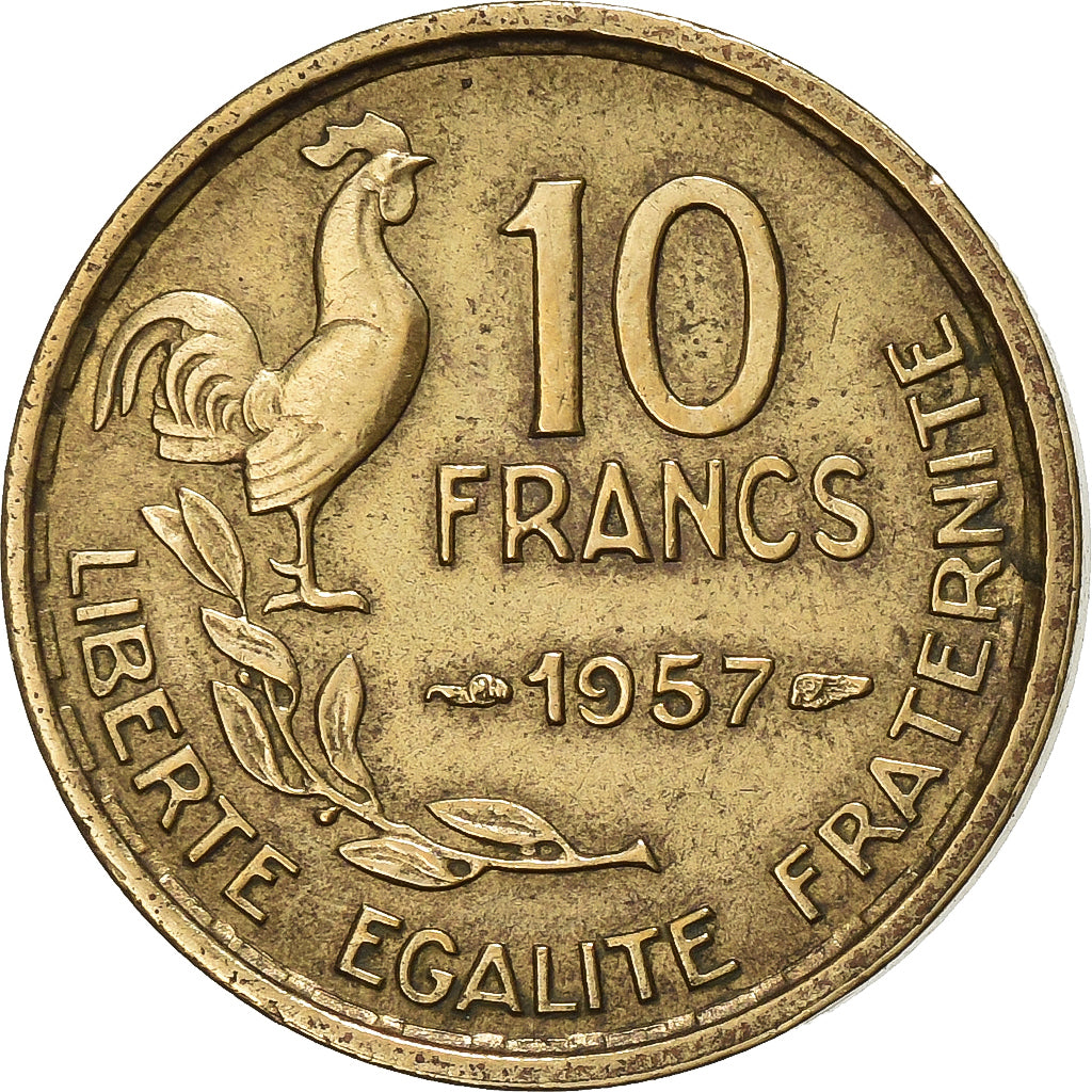 Frankreich, 10 Francs, Guiraud, 1957, Paris, Aluminum-Bronze, SS, Gadoury:812