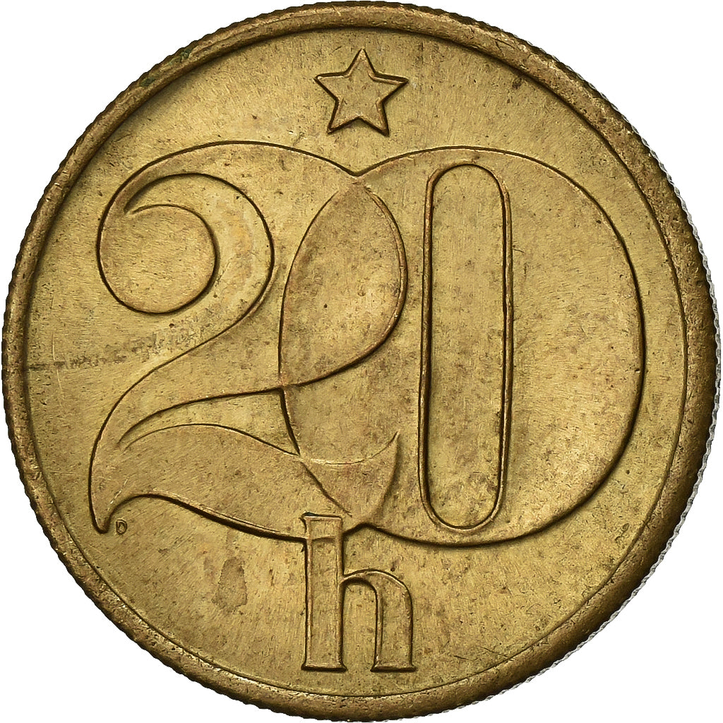 Czechoslovakia, 20 Haleru, 1976, Nickel-brass, AU(55-58), KM:74