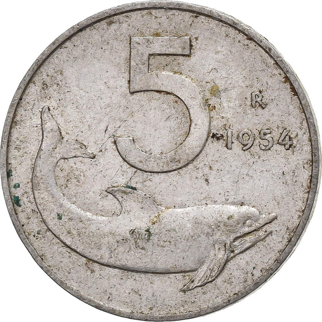 Włochy, 5 Lire, 1954, Rome, Aluminium, VF(30-35), KM:92
