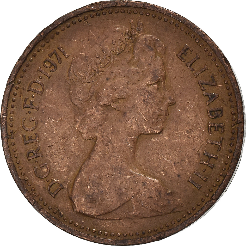 Gran Bretaña, Elizabeth II, New Penny, 1971, Bronce, BC+, KM:915