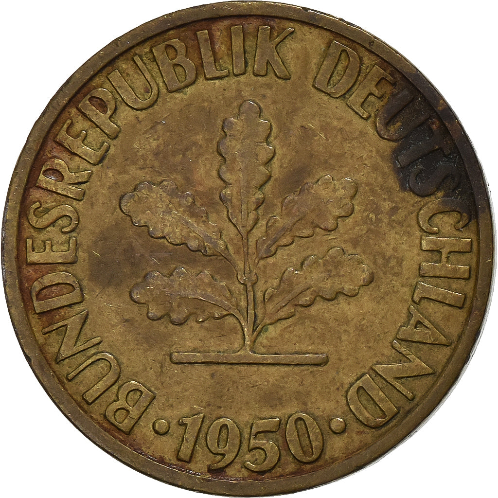 GERMANIA - REPUBBLICA FEDERALE, 10 Pfennig, 1950, Hambourg, Acciaio ricoperto in