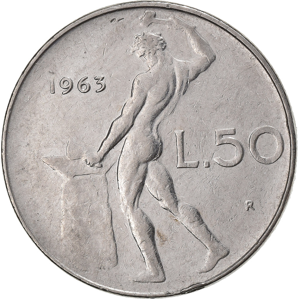 Italia, 50 Lire, 1963, Rome, Acero inoxidable, MBC, KM:95.1