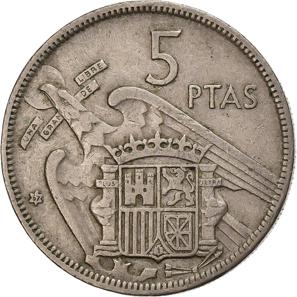Spanien, Caudillo and regent, 5 Pesetas, 1967, Kupfer-Nickel, S+, KM:786
