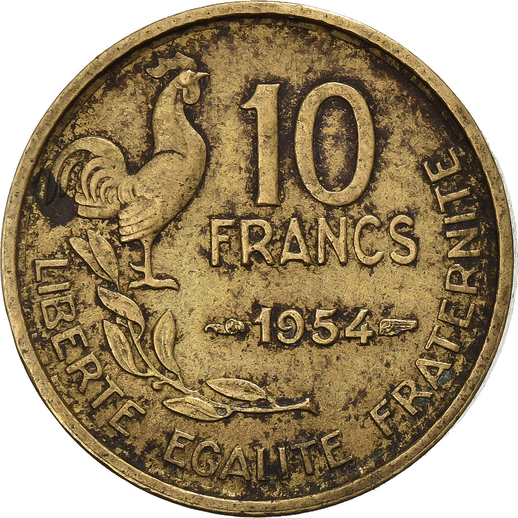 Francia, 10 Francs, Guiraud, 1954, Paris, Alluminio-bronzo, MB+, Gadoury:812