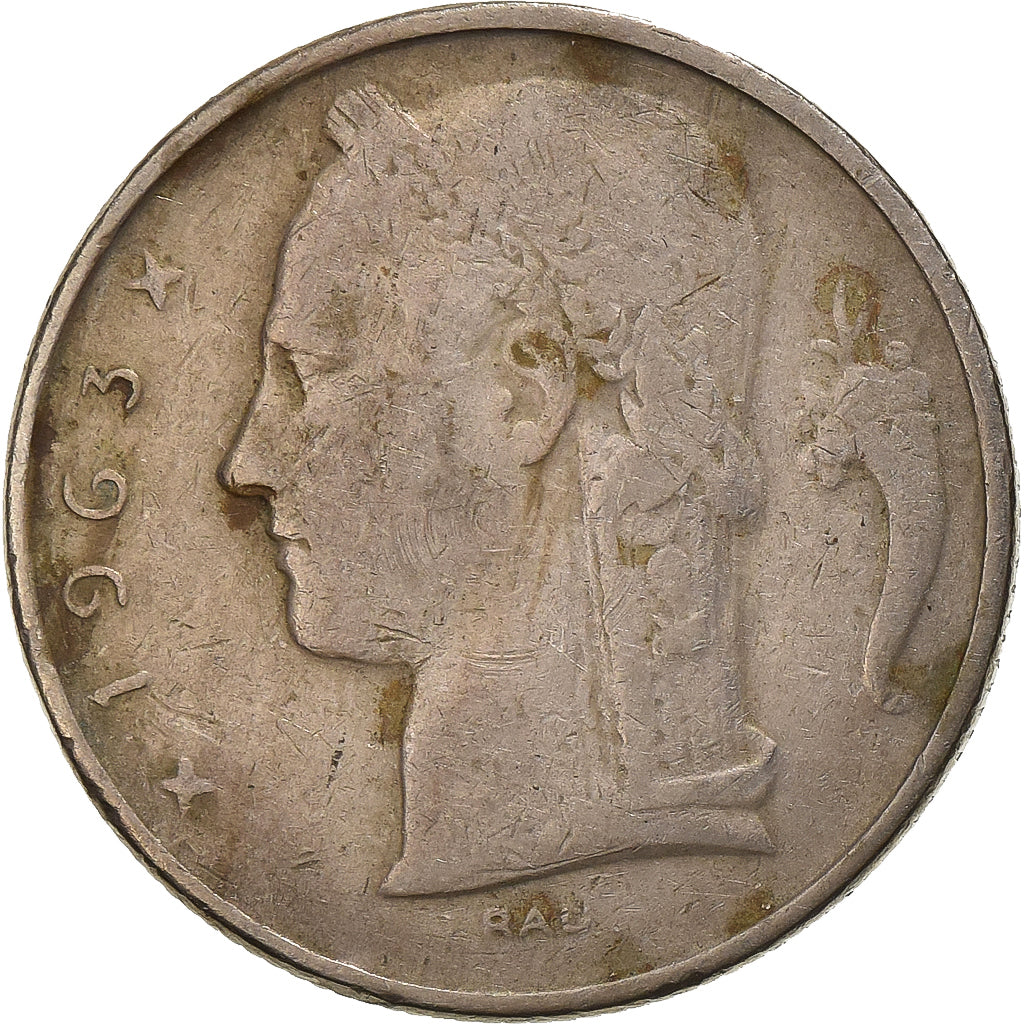 Bélgica, 5 Francs, 5 Frank, 1963, Cobre - níquel, BC+, KM:134.1
