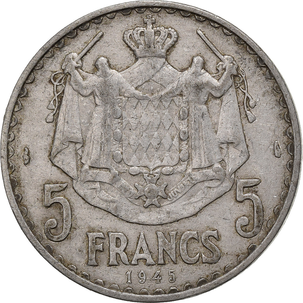 Mónaco, Louis II, 5 Francs, 1945, Alumínio, AU(50-53), Gadoury:MC135, KM:122